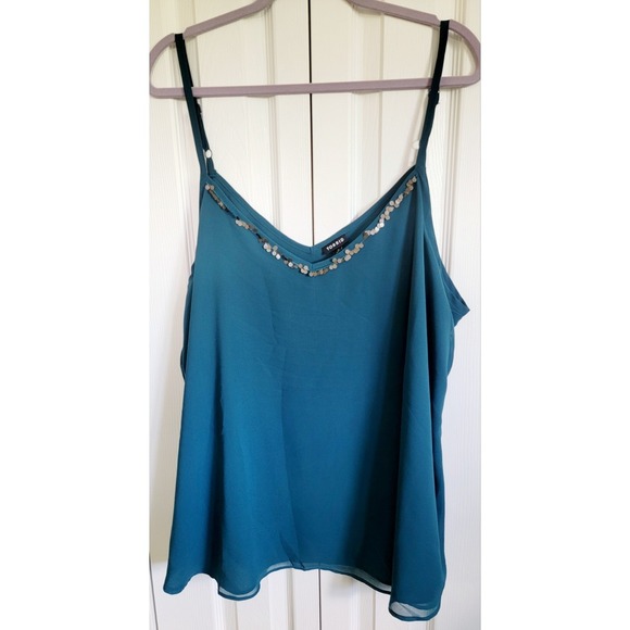 Torrid 3‎ Deep Teal Chiffon Sequin Cami Shirt Top Sleeveless Size XL NWT RV $45 - Picture 1 of 8